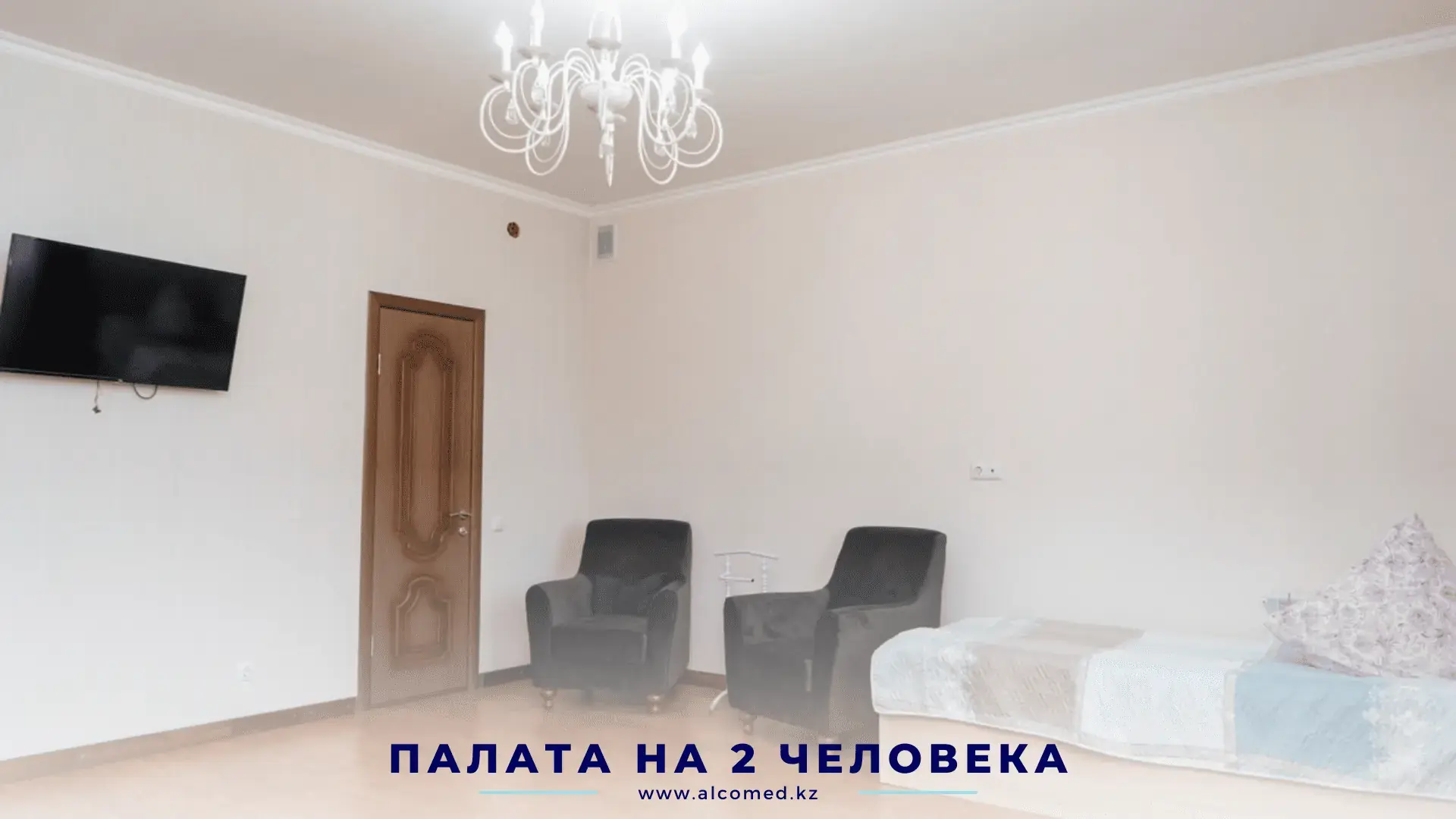 Двухместная палата Alcomed — телевизор, кресла и кровати