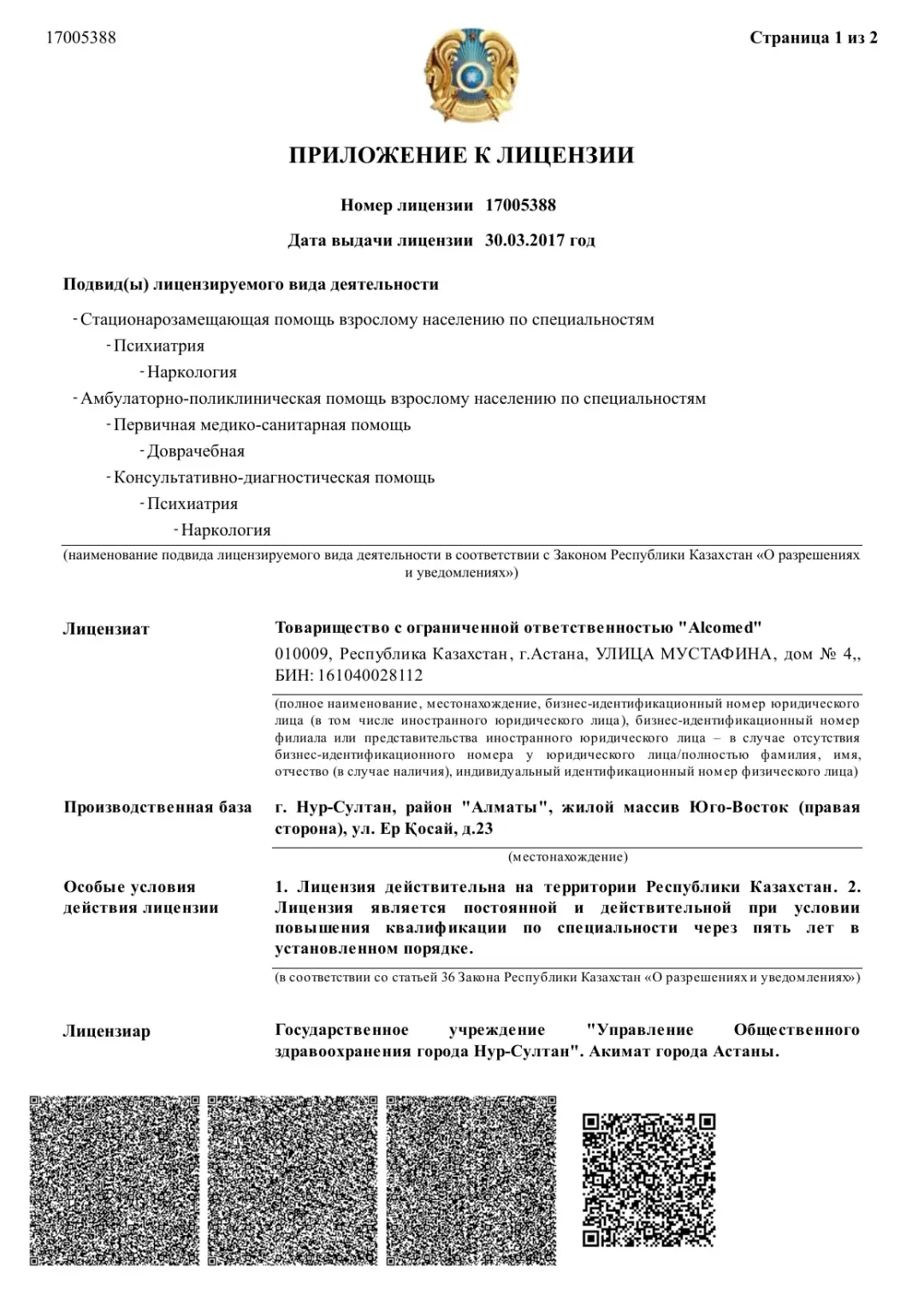Приложение к лицензии — Стационарозамещающая помощь — психиатрия, наркология